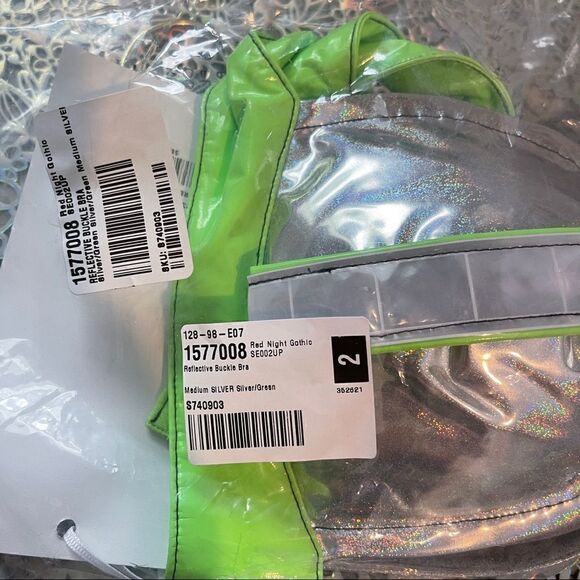 NWT Red night gothic reflective neon buckle bra Sz M costume cosplay EDM RAVE - Picture 7 of 9